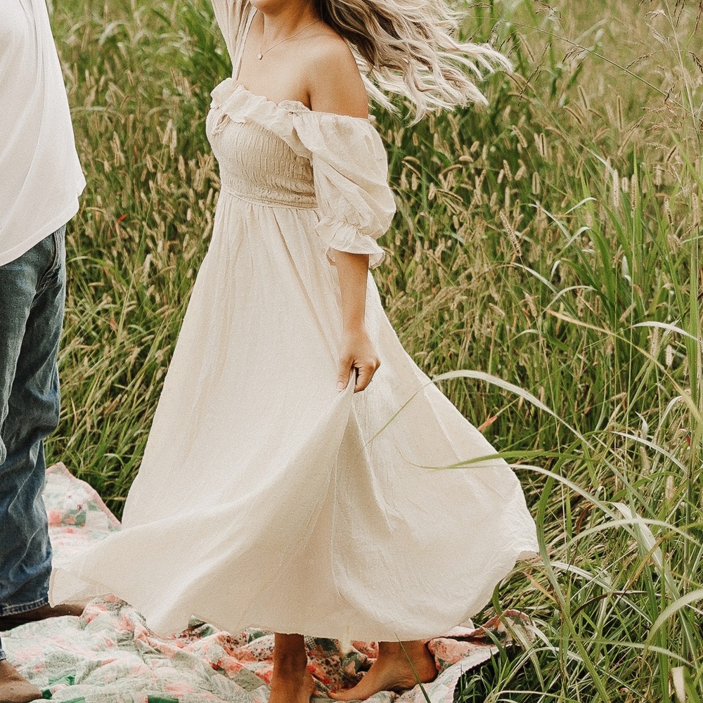 Elegant Cream Off-Shoulder Dress